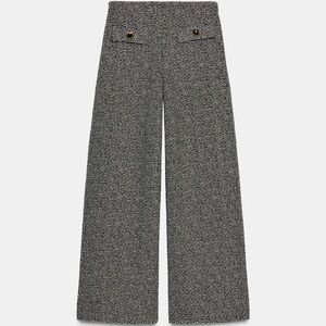Zara Black and White Tweed Wide-Leg Pants